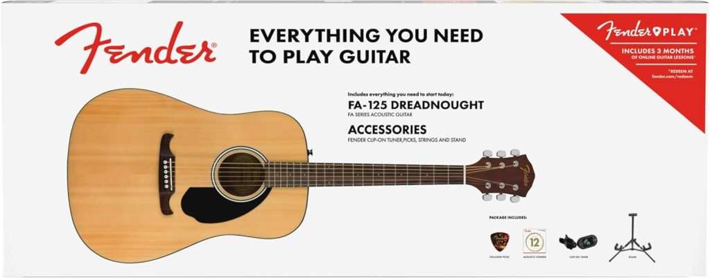 Fender FA-125 Dreadnought Acoustic Guitar Pack, Walnut Fingerboard, Natural