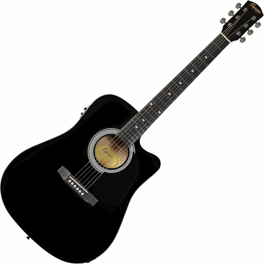 Fender SA-105CE, Electro Acoustic Guitar, Dreadnought Cutaway, Black, Comes with Free Virtual Lessons